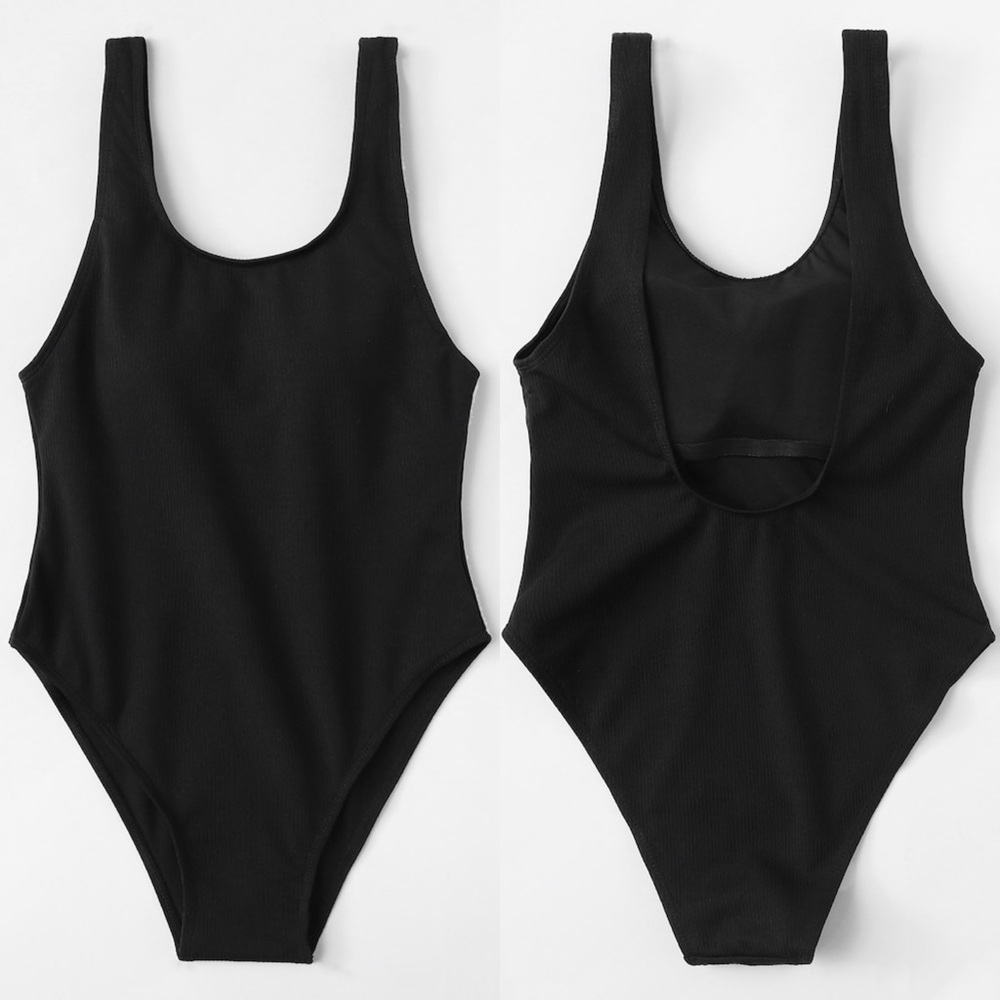SALE🌴One piece swimsuit black basic low back - Picture 2 of 2